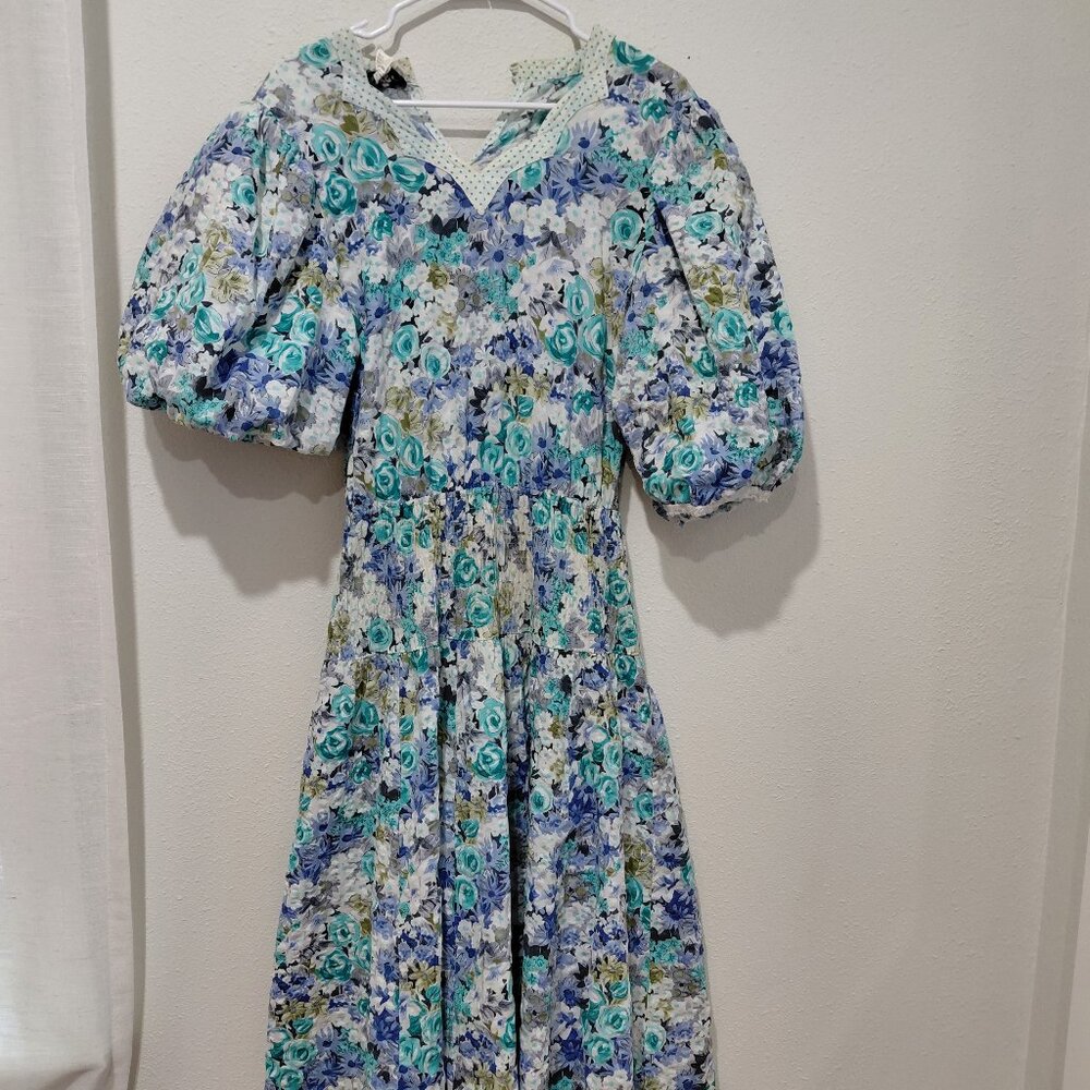 Vintage Diane Freis Floral Midi Dress Cotton Prairie Cottagecore Spring Flaw